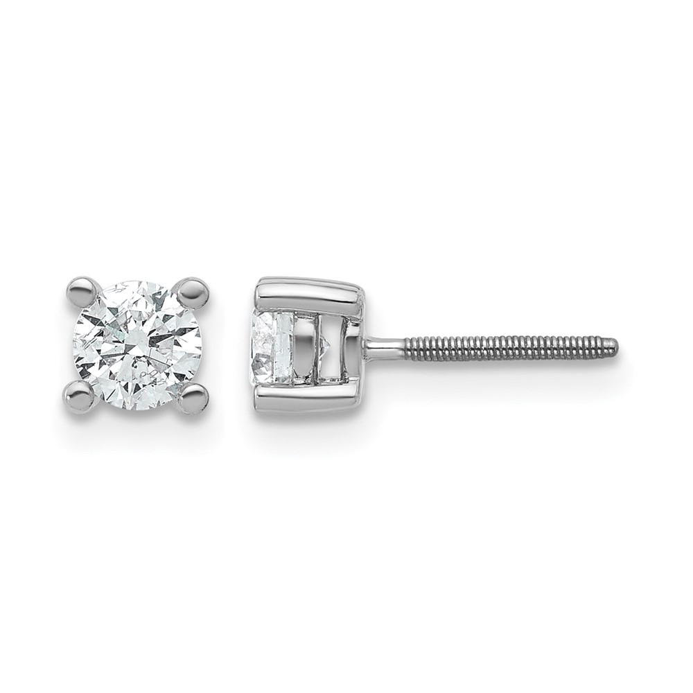 True Origin 14K White Gold 0.67 Carat Lab Grown Diamond VS+ F+ Round Four Prong Heavy Weight Screw Back Complete Stud Earrings
