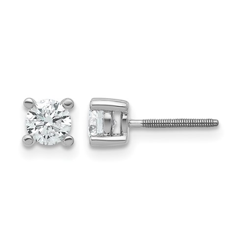 True Origin 14K White Gold 0.67 Carat Lab Grown Diamond VS+ F+ Round Four Prong Heavy Weight Screw Back Complete Stud Earrings