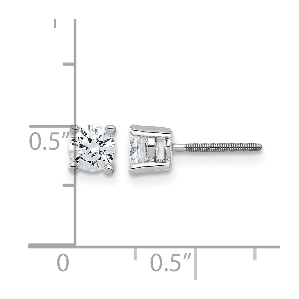 14k White Gold 3/4 ctw Lab Grown Diamond VS+ F+ Round 4 Prong Heavy Wt. Screwback Stud Earrings (EM1016S-075-WLD)