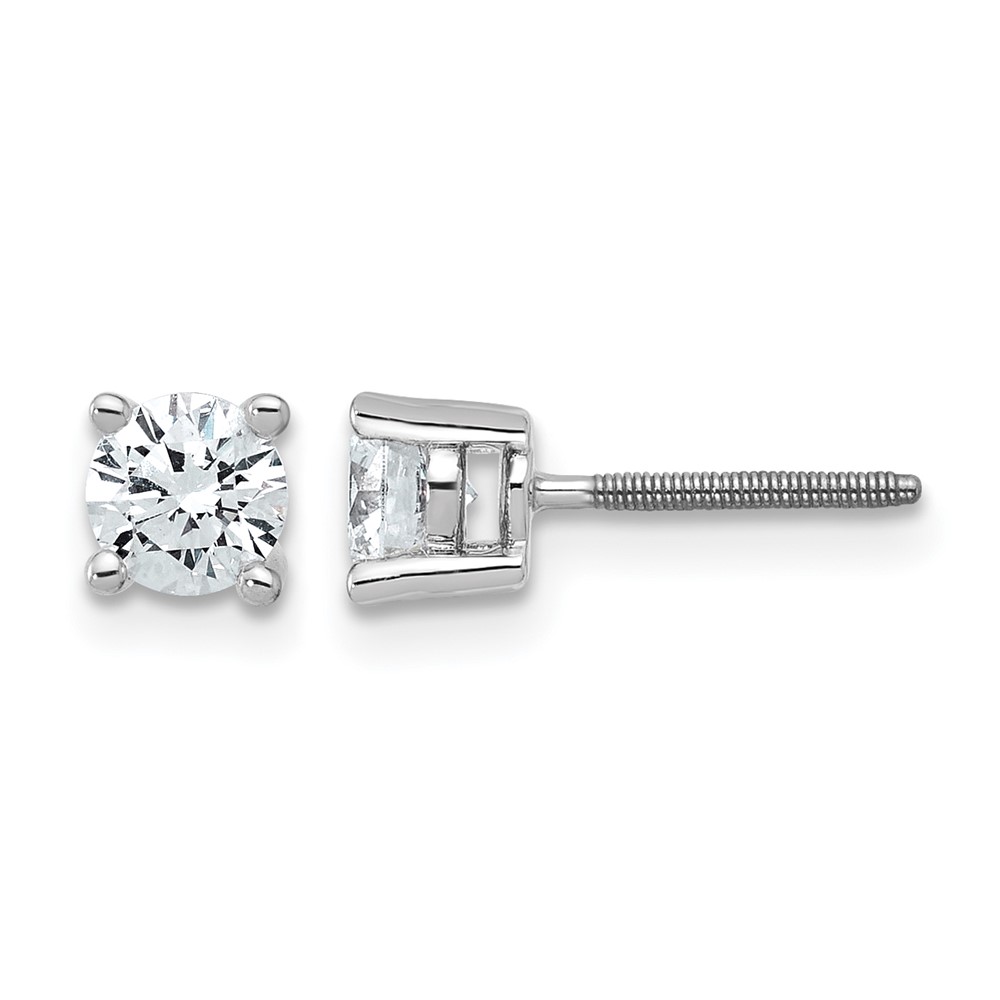 True Origin 14K White Gold 0.75 Carat Lab Grown Diamond VS+ F+ Round Four Prong Heavy Weight Screw Back Complete Stud Earrings