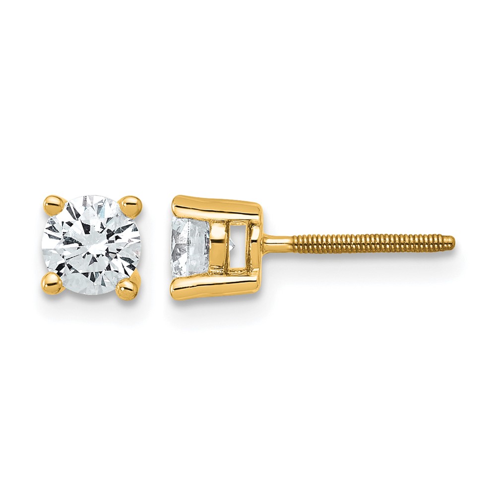 True Origin 14K Yellow Gold 0.75 Carat Lab Grown Diamond VS+ F+ Round Four Prong Heavy Weight Screw Back Complete Stud Earrings