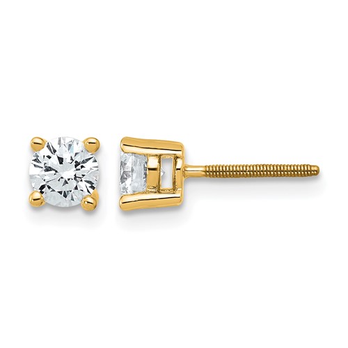 True Origin 14K Yellow Gold 0.75 Carat Lab Grown Diamond VS+ F+ Round Four Prong Heavy Weight Screw Back Complete Stud Earrings