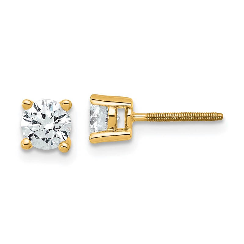 14k Yellow Gold 3/4 ctw Lab Grown Diamond VS+ F+ Round 4 Prong Heavy Wt. Screwback Stud Earrings