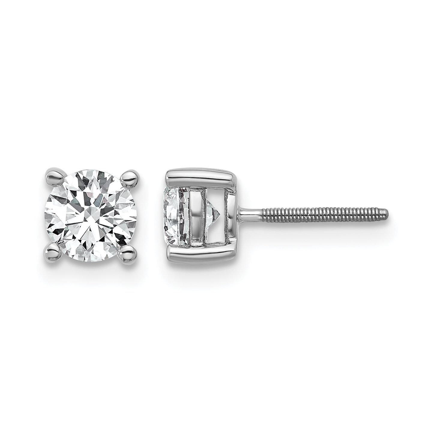 14k White Gold 1 ctw Lab Grown Diamond VS+ F+ Round 4 Prong Heavy Wt. Screwback Stud Earrings (EM1016S-100-WLD)