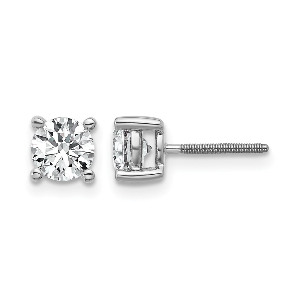 14k White Gold 1 ctw Lab Grown Diamond VS+ F+ Round 4 Prong Heavy Wt. Screwback Stud Earrings (EM1016S-100-WLD)
