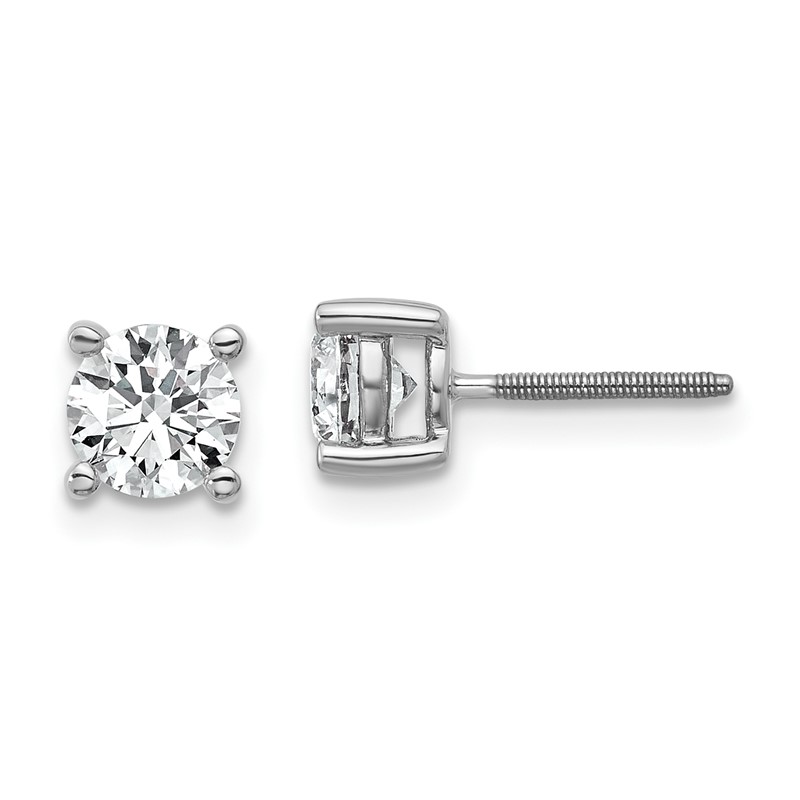 14k White Gold 1 ctw Lab Grown Diamond VS+ F+ Round 4 Prong Heavy Wt. Screwback Stud Earrings