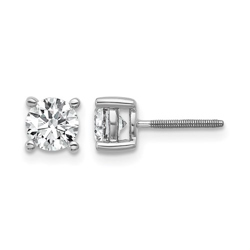 True Origin 14K White Gold 1 Carat Lab Grown Diamond VS+ F+ Round Four Prong Heavy Weight Screw Back Complete Stud Earrings