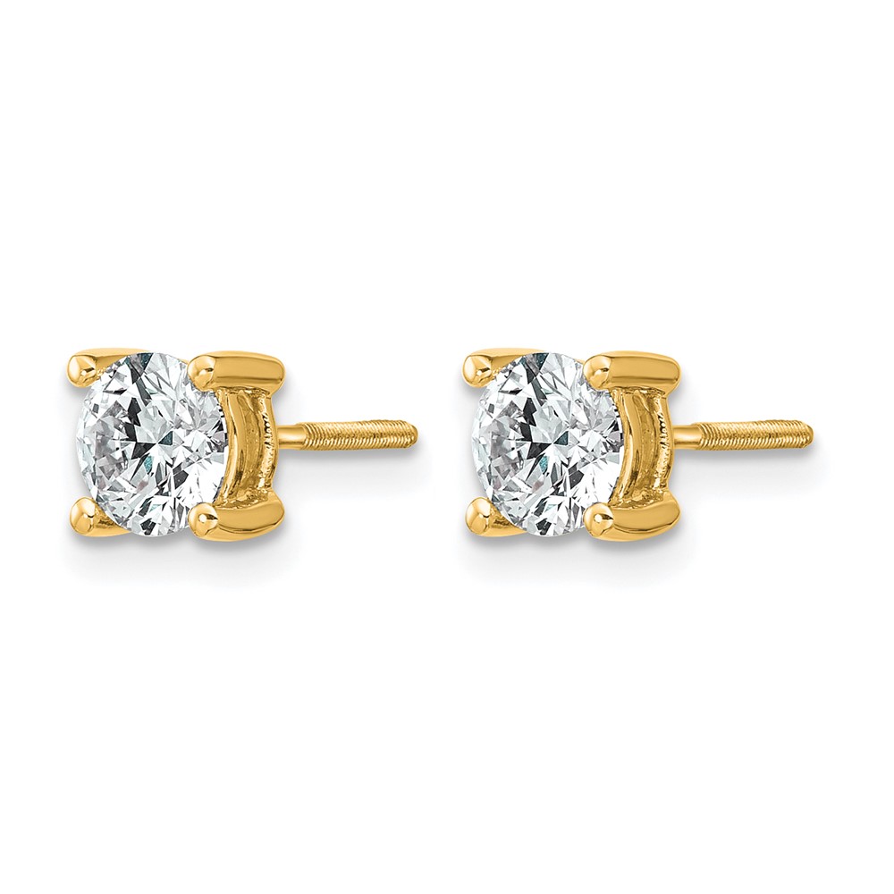14k Yellow Gold 1 ctw Lab Grown Diamond VS+ F+ Round 4 Prong Heavy Wt. Screwback Stud Earrings (EM1016S-100-LD)