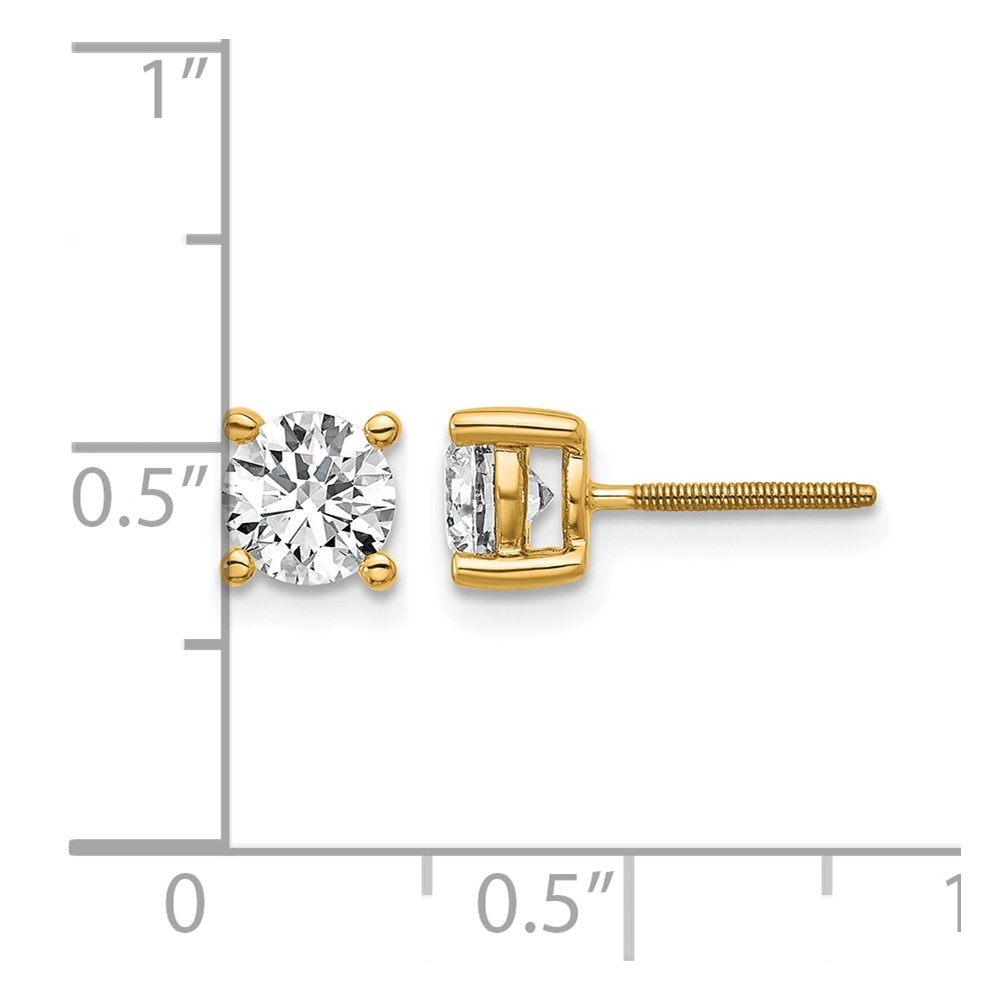 14k Yellow Gold 1 ctw Lab Grown Diamond VS+ F+ Round 4 Prong Heavy Wt. Screwback Stud Earrings (EM1016S-100-LD)