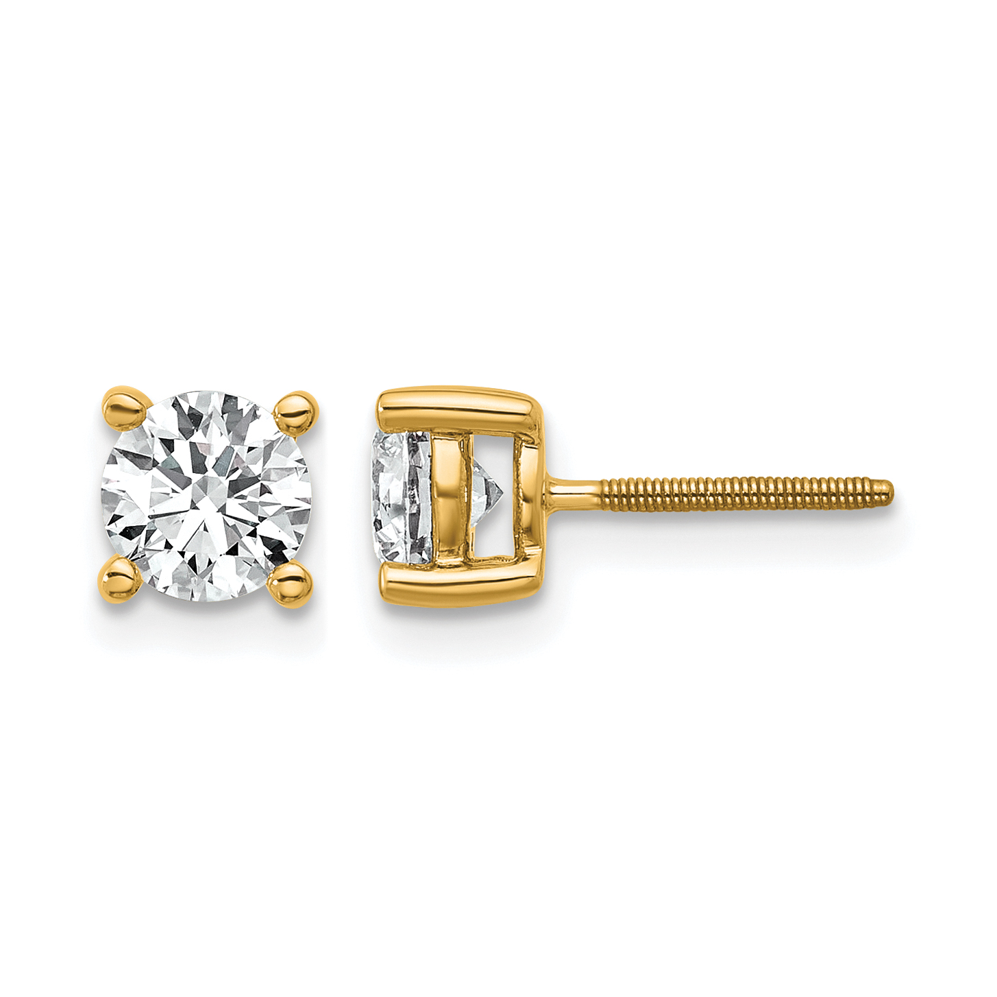 14k Yellow Gold 1 ctw Lab Grown Diamond VS+ F+ Round 4 Prong Heavy Wt. Screwback Stud Earrings (EM1016S-100-LD)