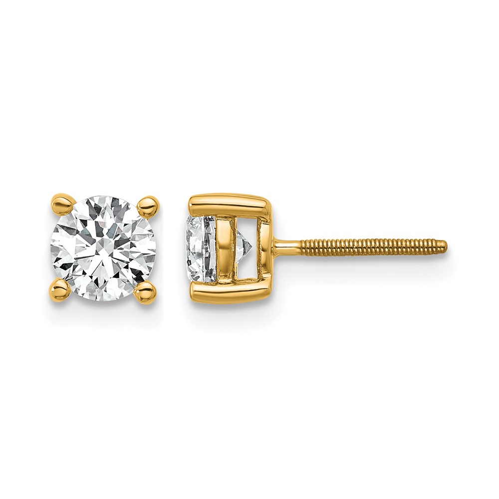 14k Yellow Gold 1 ctw Lab Grown Diamond VS+ F+ Round 4 Prong Heavy Wt. Screwback Stud Earrings (EM1016S-100-LD)