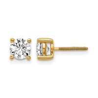 True Origin 14K Yellow Gold 1 Carat Lab Grown Diamond VS+ F+ Round Four Prong Heavy Weight Screw Back Complete Stud Earrings view 1