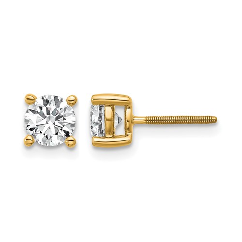 True Origin 14K Yellow Gold 1 Carat Lab Grown Diamond VS+ F+ Round Four Prong Heavy Weight Screw Back Complete Stud Earrings