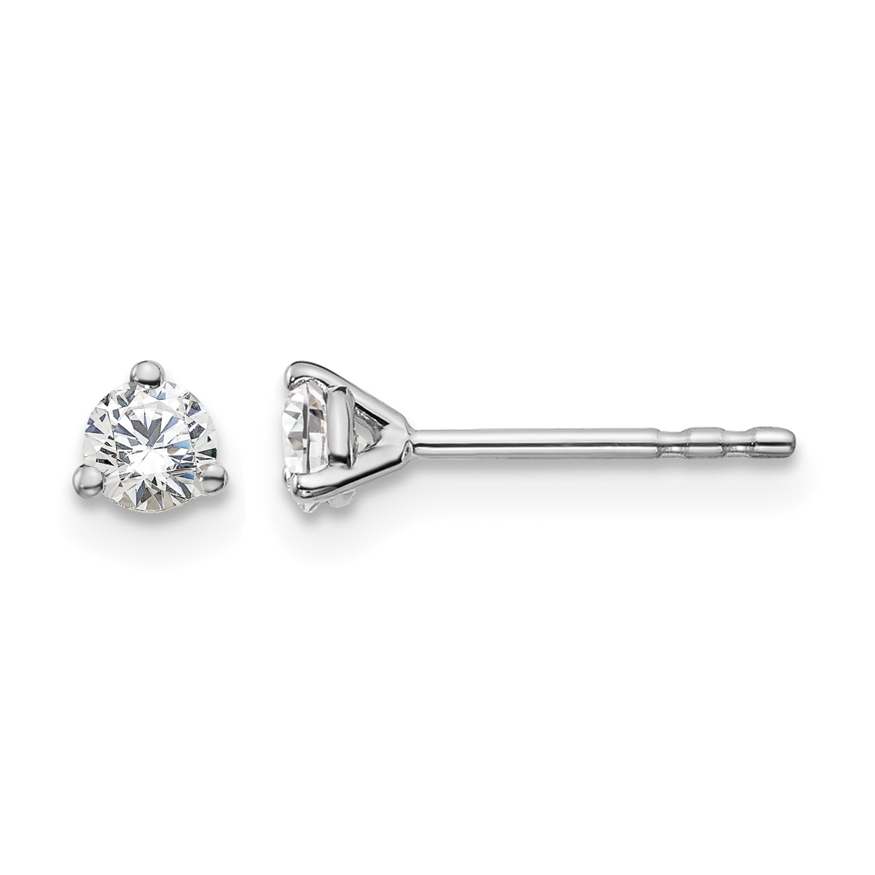 14k White Gold 1/4 ctw Lab Grown Diamond VS+ F+ Round 3 Prong Heavy Wt. Stud Earrings (EM1017-025-WLD)