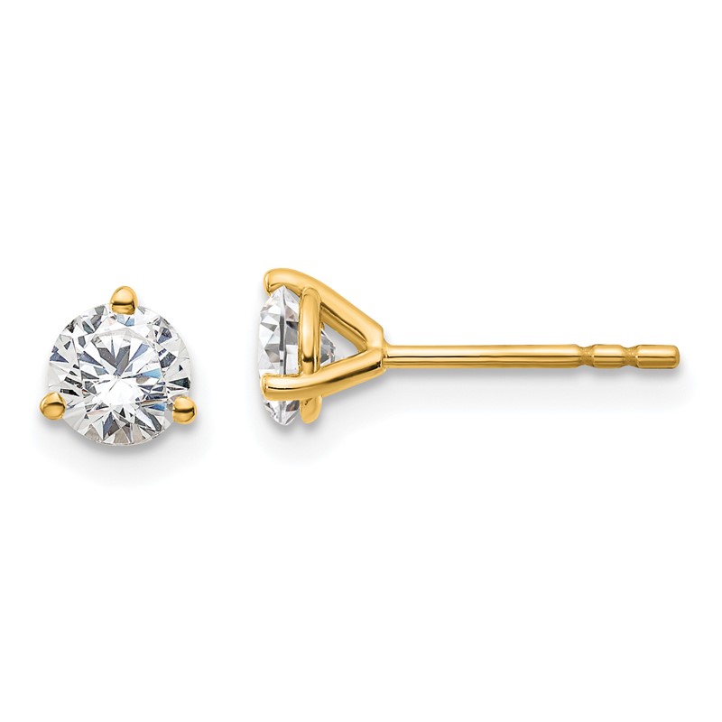14k Yellow Gold 2/3 ctw Lab Grown Diamond VS+ F+ Round 3 Prong Heavy Wt. Stud Earrings