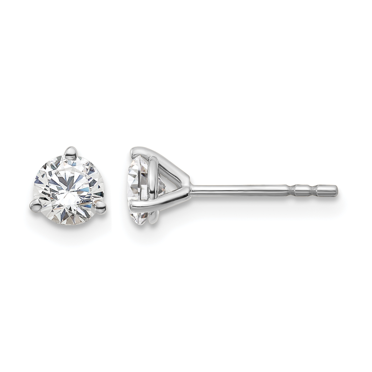 14k White Gold 2/3 ctw Lab Grown Diamond VS+ F+ Round 3 Prong Heavy Wt. Stud Earrings (EM1017-066-WLD)