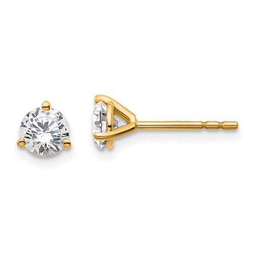 True Origin 14K Yellow Gold 0.75 Carat Lab Grown Diamond VS+ F+ Round Three Prong Heavy Weight Complete Stud Earrings