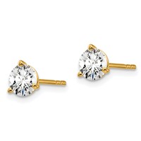 True Origin 14K Yellow Gold 1 Carat Lab Grown Diamond VS+ F+ Round Three Prong Heavy Weight Complete Stud Earrings view 2