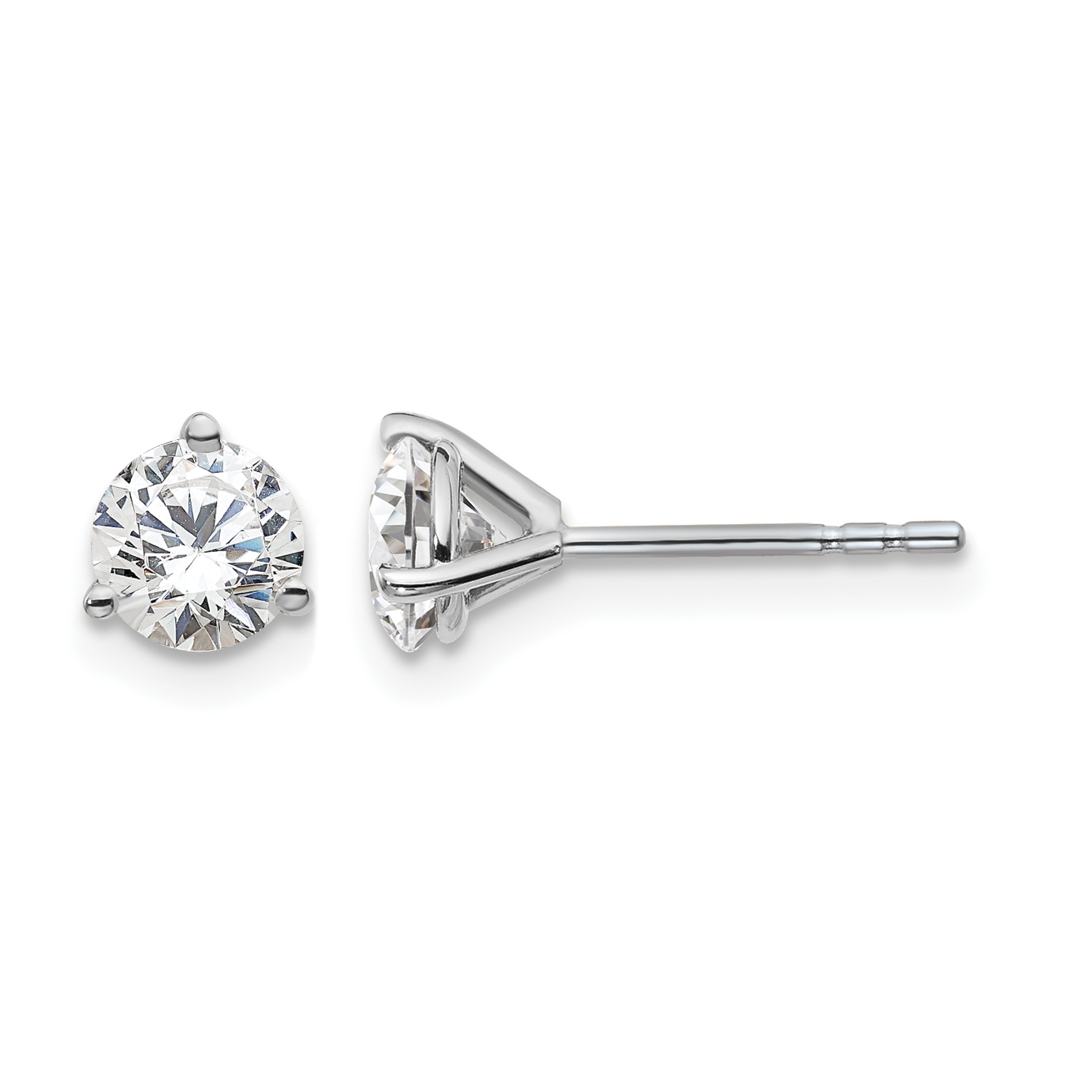 14k White Gold 1 ctw Lab Grown Diamond VS+ F+ Round 3 Prong Heavy Wt. Stud Earrings (EM1017-100-WLD)