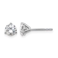 True Origin 14K White Gold 1 Carat Lab Grown Diamond VS+ F+ Round Three Prong Heavy Weight Complete Stud Earrings view 1