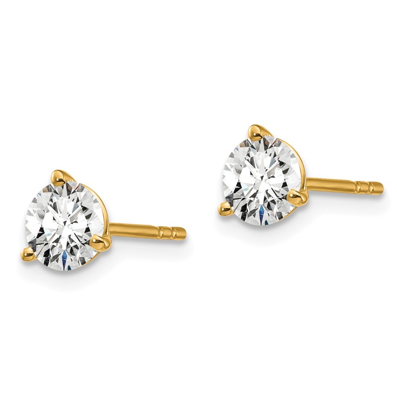 14k Yellow Gold 1 1/4 ctw Lab Grown Diamond VS+ F+ Round 3 Prong Heavy Wt. Stud Earrings