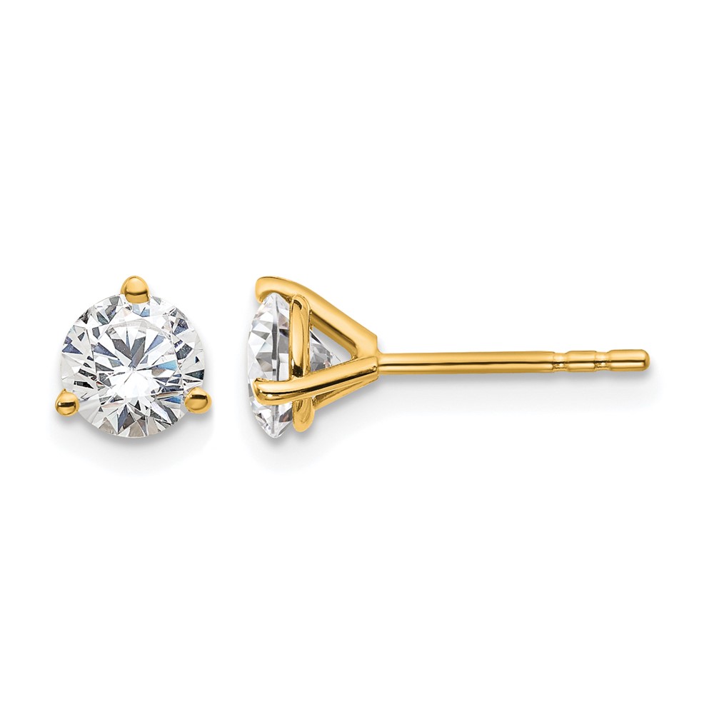 True Origin 14K Yellow Gold 1.25 Carat Lab Grown Diamond VS+ F+ Round Three Prong Heavy Weight Complete Stud Earrings