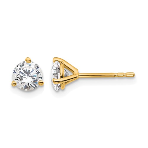 True Origin 14K Yellow Gold 1.25 Carat Lab Grown Diamond VS+ F+ Round Three Prong Heavy Weight Complete Stud Earrings