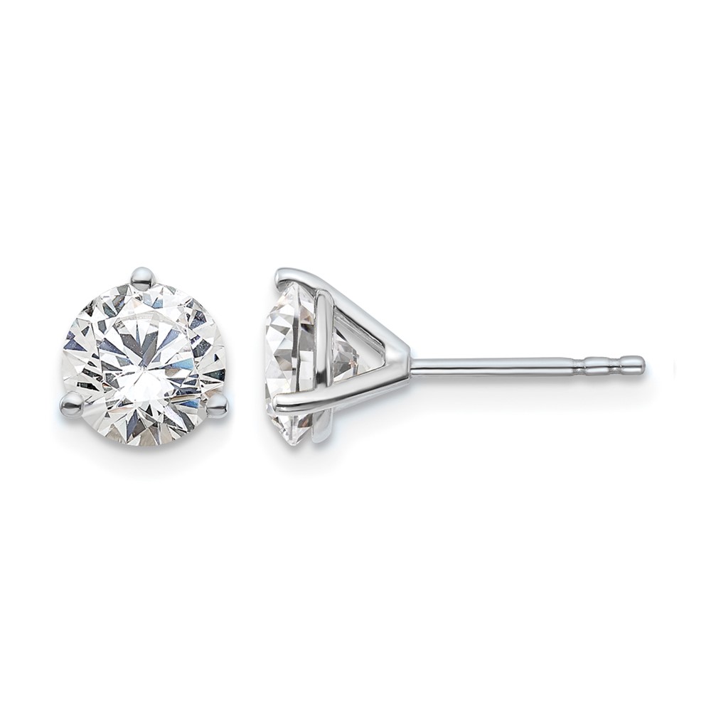 True Origin 14K White Gold 1.50 Carat Lab Grown Diamond VS+ F+ Round Three Prong Heavy Weight Complete Stud Earrings