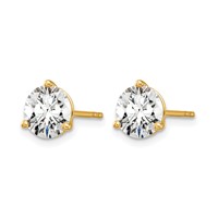 True Origin 14K Yellow Gold 1.50 Carat Lab Grown Diamond VS+ F+ Round Three Prong Heavy Weight Complete Stud Earrings view 2