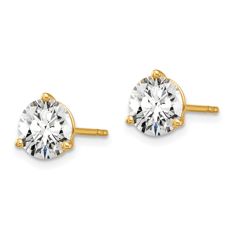 14k Yellow Gold 2 ctw Lab Grown Diamond VS+ F+ Round 3 Prong Heavy Wt. Stud Earrings