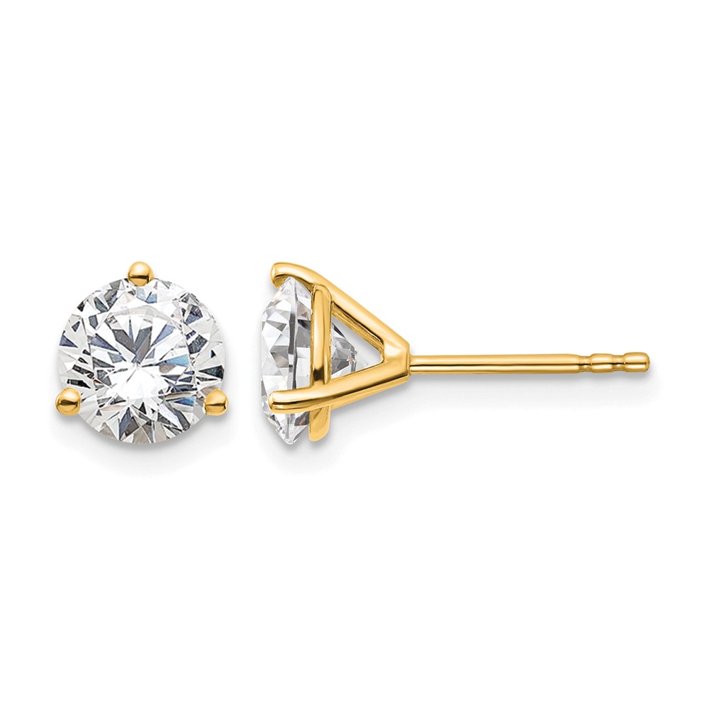 True Origin 14K Yellow Gold 2 Carat Lab Grown Diamond VS+ F+ Round Three Prong Heavy Weight Complete Stud Earrings