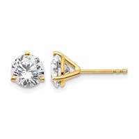 True Origin 14K Yellow Gold 2 Carat Lab Grown Diamond VS+ F+ Round Three Prong Heavy Weight Complete Stud Earrings view 1