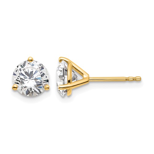 True Origin 14K Yellow Gold 2 Carat Lab Grown Diamond VS+ F+ Round Three Prong Heavy Weight Complete Stud Earrings