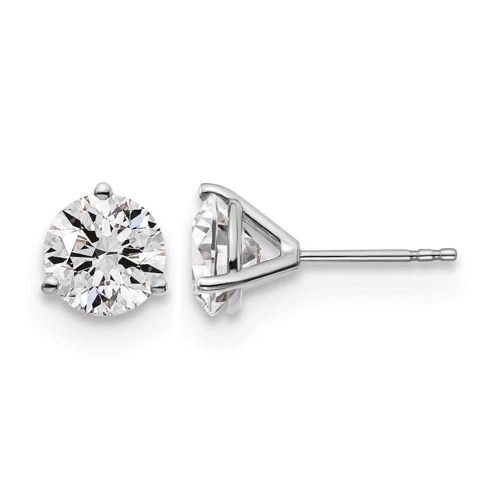 True Origin 14K White Gold 3 Carat Lab Grown Diamond VS+ F+ Round Three Prong Heavy Weight Complete Stud Earrings