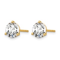 True Origin 14K Yellow Gold 3 Carat Lab Grown Diamond VS+ F+ Round Three Prong Heavy Weight Complete Stud Earrings view 2