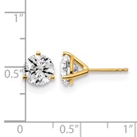 True Origin 14K Yellow Gold 3 Carat Lab Grown Diamond VS+ F+ Round Three Prong Heavy Weight Complete Stud Earrings view 4