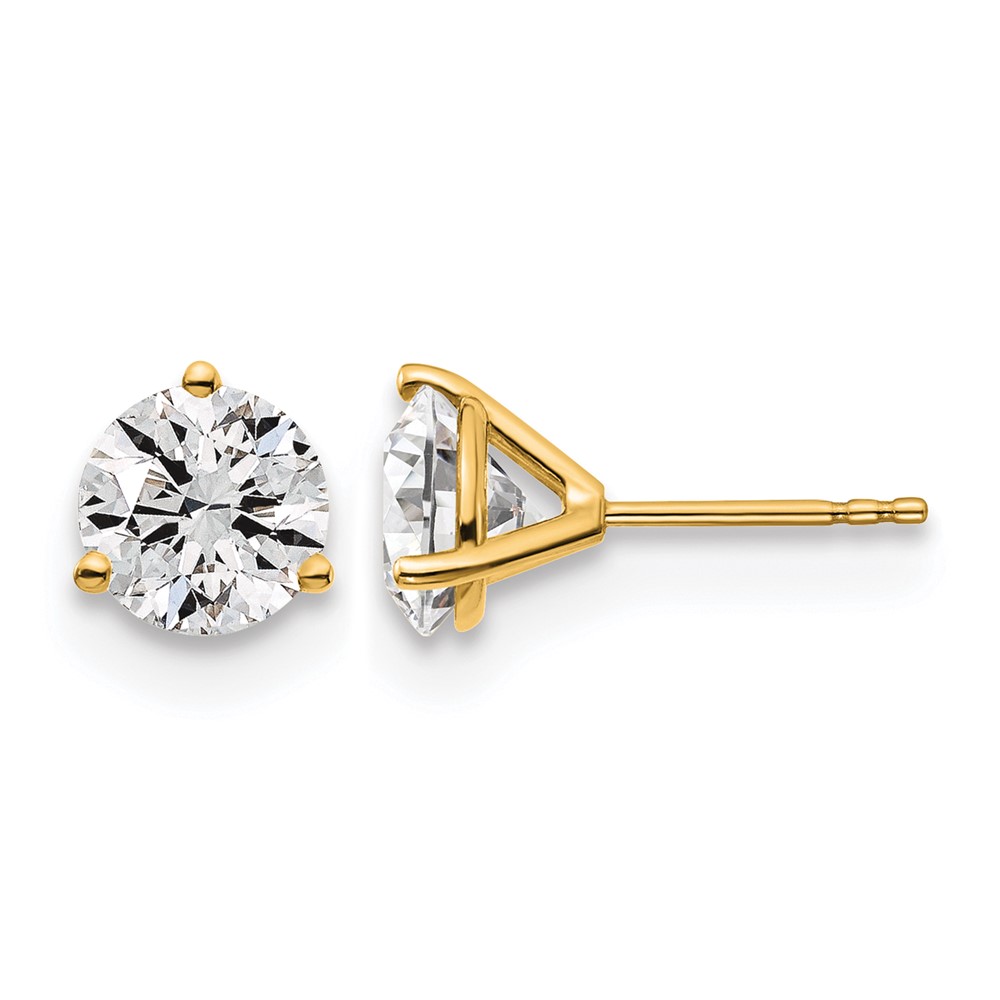 True Origin 14K Yellow Gold 3 Carat Lab Grown Diamond VS+ F+ Round Three Prong Heavy Weight Complete Stud Earrings