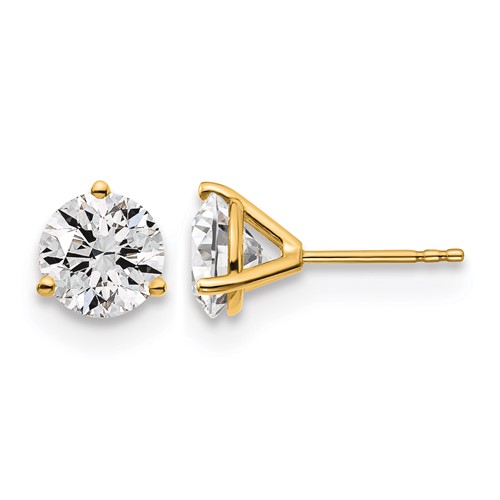 True Origin 14K Yellow Gold 3 Carat Lab Grown Diamond VS+ F+ Round Three Prong Heavy Weight Complete Stud Earrings