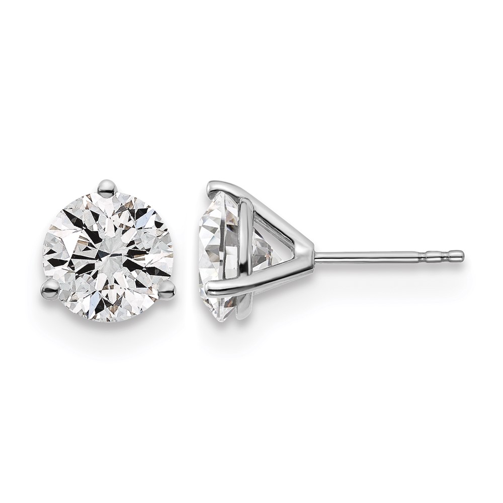 True Origin 14K White Gold 4 Carat Lab Grown Diamond VS+ F+ Round Three Prong Heavy Weight Complete Stud Earrings