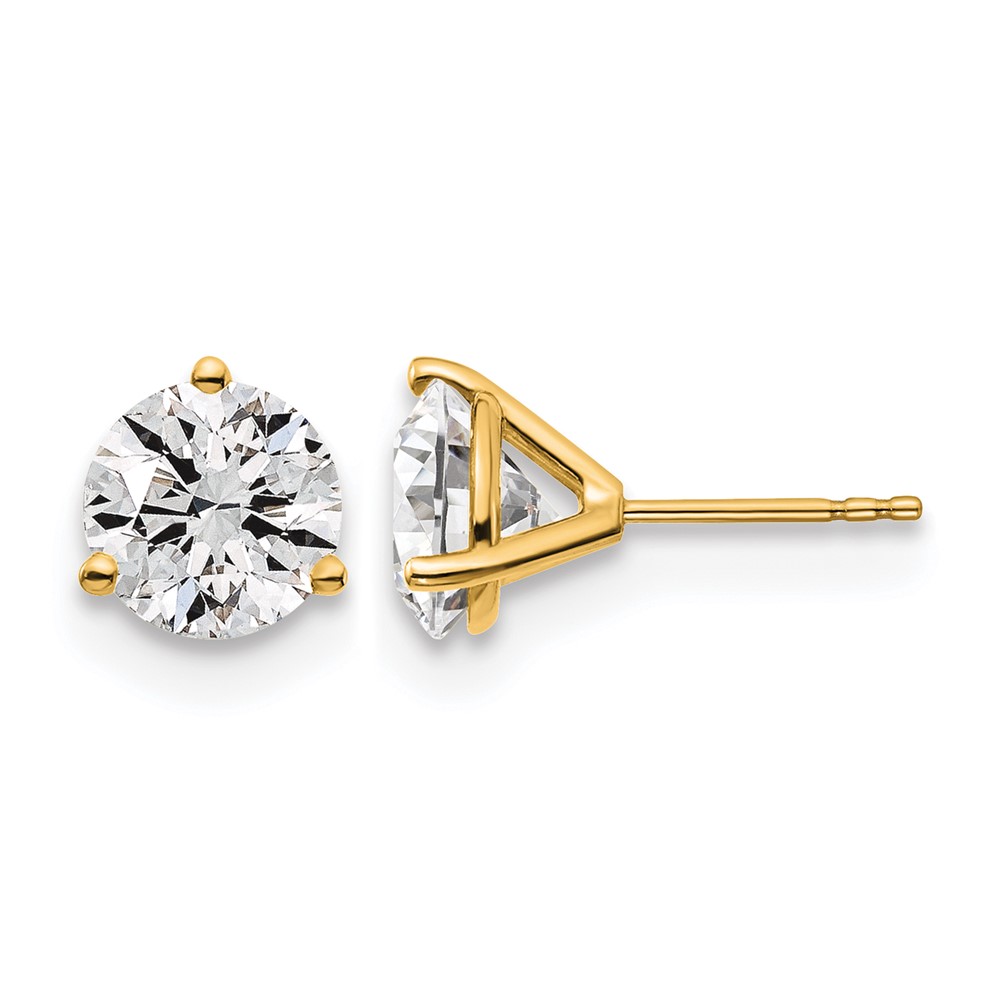 True Origin 14K Yellow Gold 4 Carat Lab Grown Diamond VS+ F+ Round Three Prong Heavy Weight Complete Stud Earrings