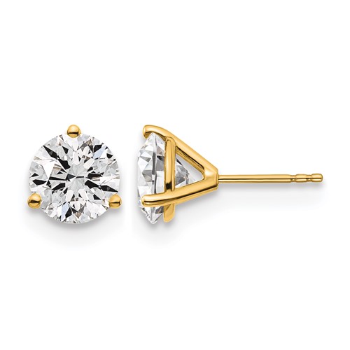 True Origin 14K Yellow Gold 4 Carat Lab Grown Diamond VS+ F+ Round Three Prong Heavy Weight Complete Stud Earrings