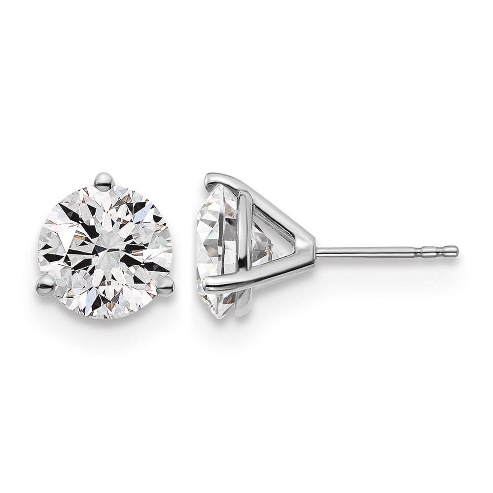 True Origin 14K White Gold 5 Carat Lab Grown Diamond VS+ F+ Round Three Prong Heavy Weight Complete Stud Earrings