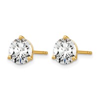 True Origin 14K Yellow Gold 5 Carat Lab Grown Diamond VS+ F+ Round Three Prong Heavy Weight Complete Stud Earrings view 2