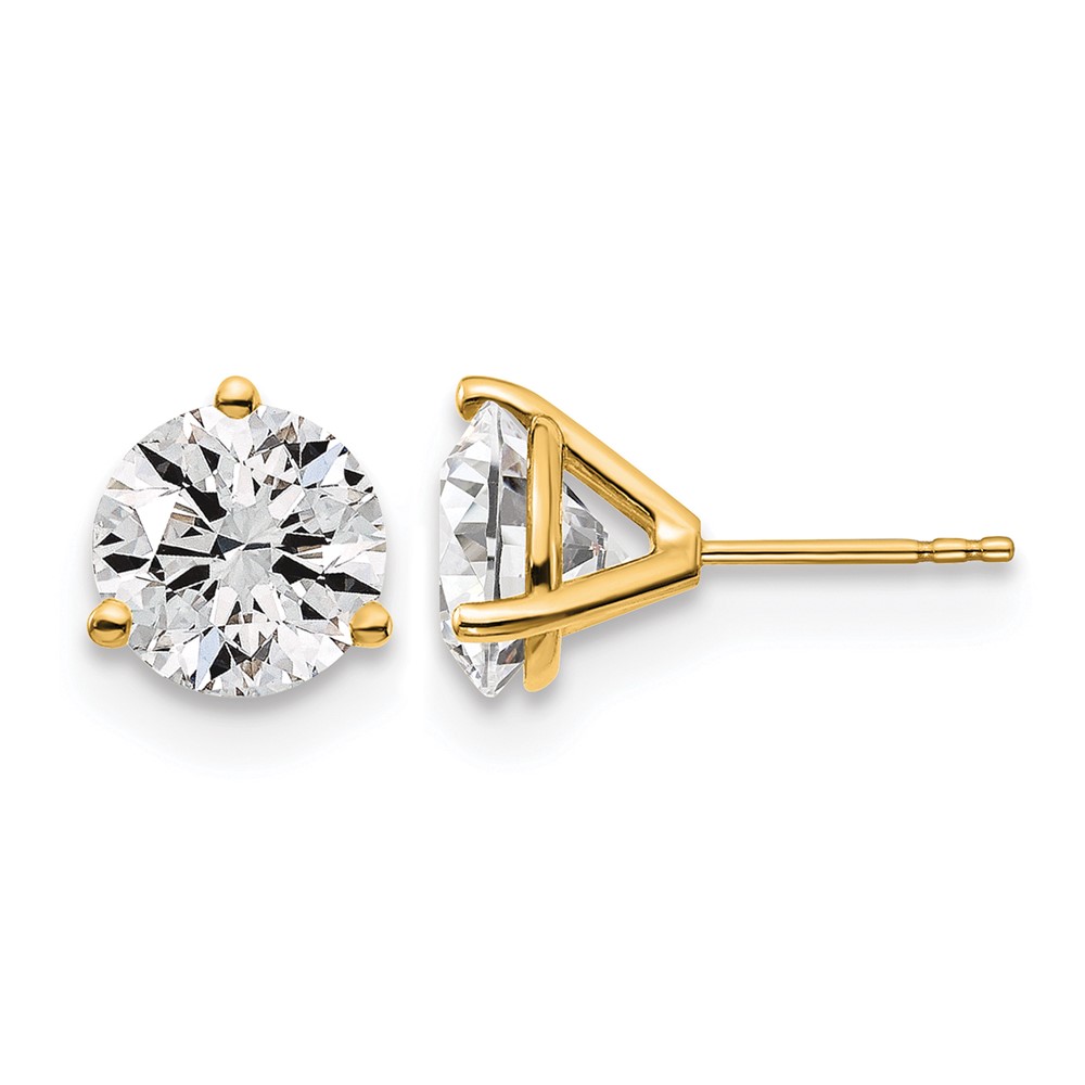 True Origin 14K Yellow Gold 5 Carat Lab Grown Diamond VS+ F+ Round Three Prong Heavy Weight Complete Stud Earrings