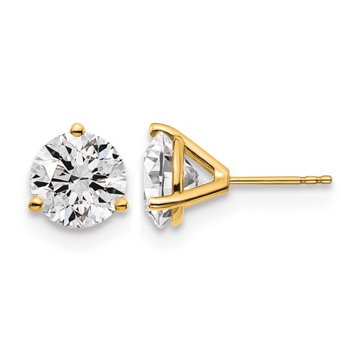 True Origin 14K Yellow Gold 5 Carat Lab Grown Diamond VS+ F+ Round Three Prong Heavy Weight Complete Stud Earrings