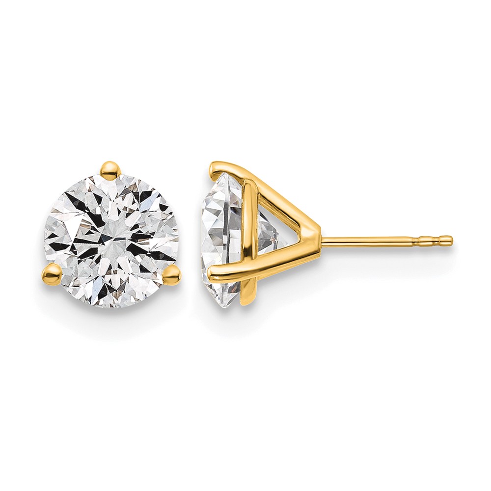 True Origin 14K Yellow Gold 6 Carat Lab Grown Diamond VS+ F+ Round Three Prong Heavy Weight Complete Stud Earrings