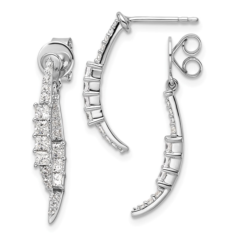 14K White Gold Lab Grown VS/SI+ G+ Dia Front/Back Post Dangle Earrings