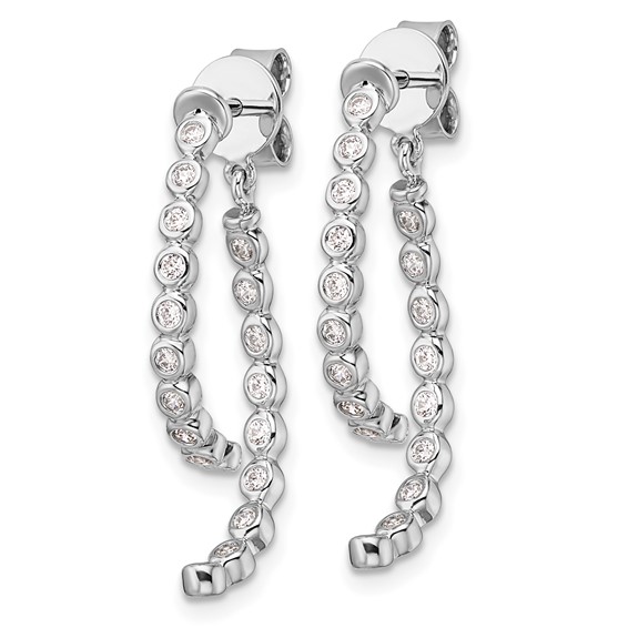 14K White Gold Polished 3/8 carat Diamond Bezel Front and Back Dangle Earrings