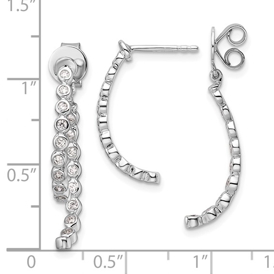 14K White Gold Polished 3/8 carat Diamond Bezel Front and Back Dangle Earrings