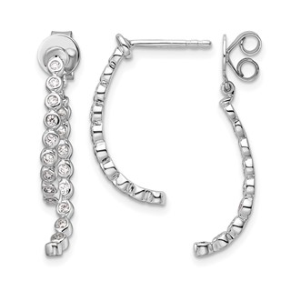 14K White Gold Polished 3/8 carat Diamond Bezel Front and Back Dangle Earrings